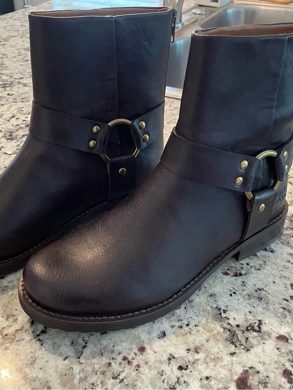 FRYE AND CO. Women's Dark Brown Leather Harness Ankle Boots